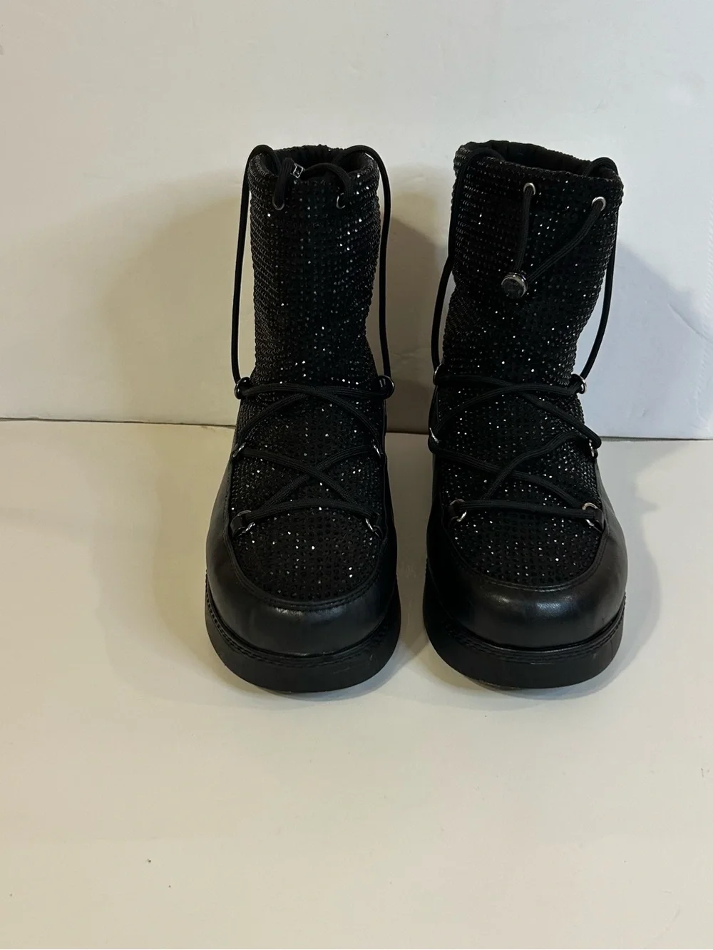 INC Women’s Black Rhinestone Lace Up Wool Lined Winter Boots Size 11